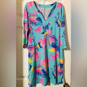 Lilly Pulitzer Vibrant Aqua Tropical Print Dress Medium